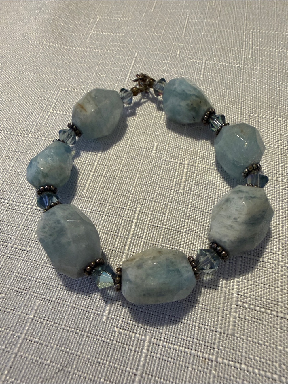 Light Blue Faceted Stone Bracelet with Crystal Accents - Women Jewelry